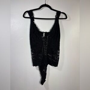Free People Intimately Black Lace Detail Bodysuit
